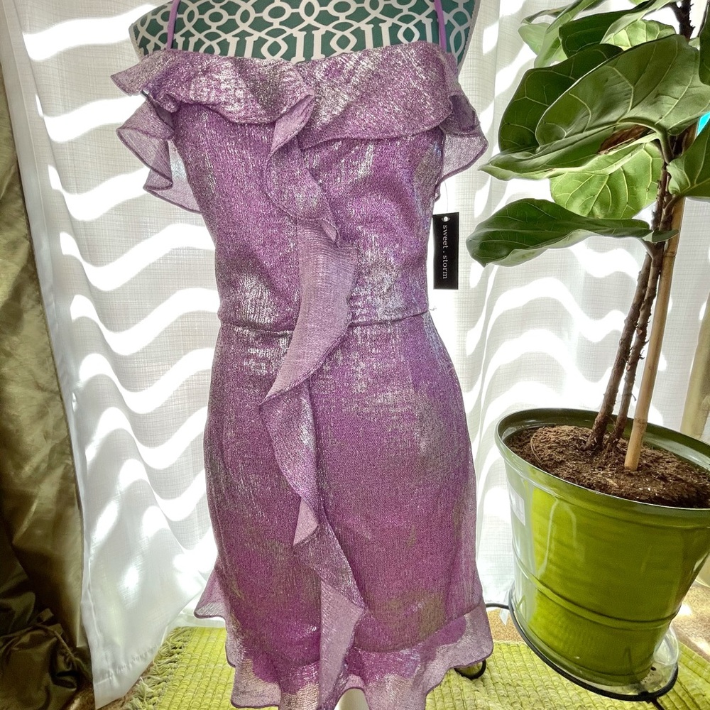 Sweet Storm Purple Metallic Ruffle Mini Dress - Picture 8 of 14